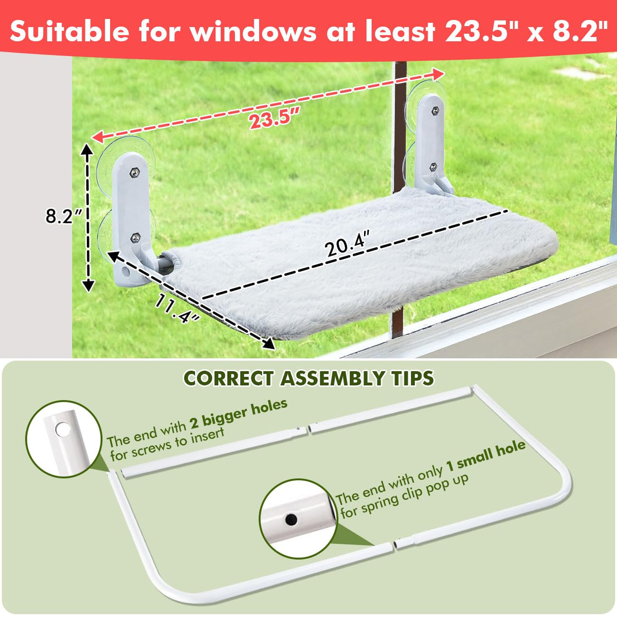 Zoratoo 2PC Cat Window Perch Cordless Foldable Hammock Bed for Window with Metal Frame and Reversible Cover, Large Suction Cups Window Resting Seat for Indoor Cats (Cat Bed, M-2PC)