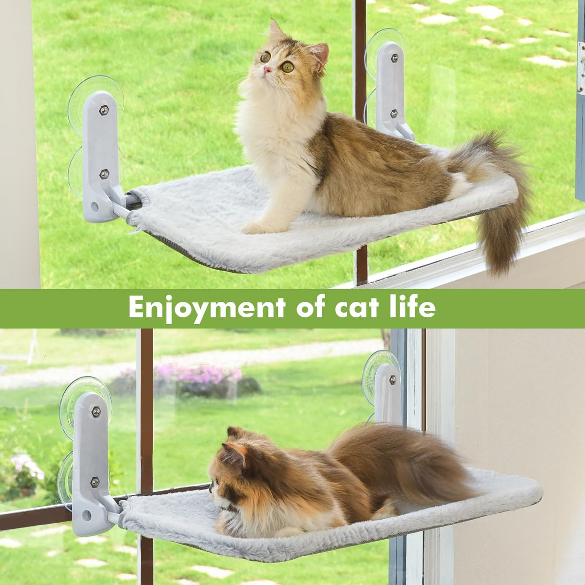 Zoratoo 2PC Cat Window Perch Cordless Foldable Hammock Bed for Window with Metal Frame and Reversible Cover, Large Suction Cups Window Resting Seat for Indoor Cats (Cat Bed, M-2PC)